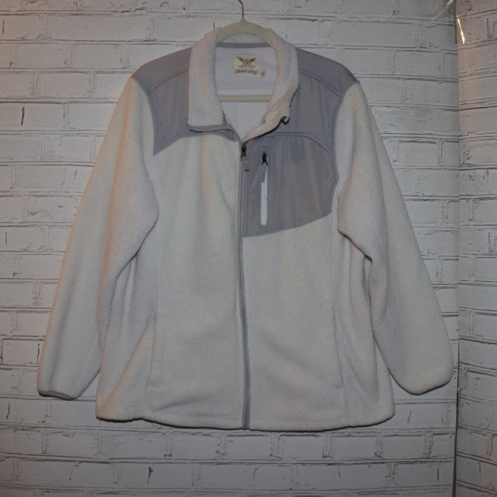 🤍🌫️ White & Gray Sherpa Fuzzy Zippered Sweater · Size 2X · plush warmth & cozy